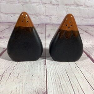 Vintage Drip Glaze Ceramic Triangle Salt and Pepper Shaker Pair